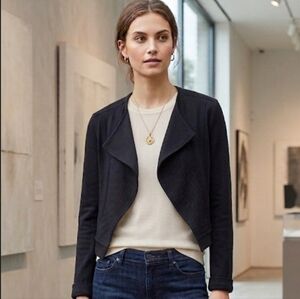 7 For All Mankind Asymmetrical Ribbed Knit Blazer Jacket Black M